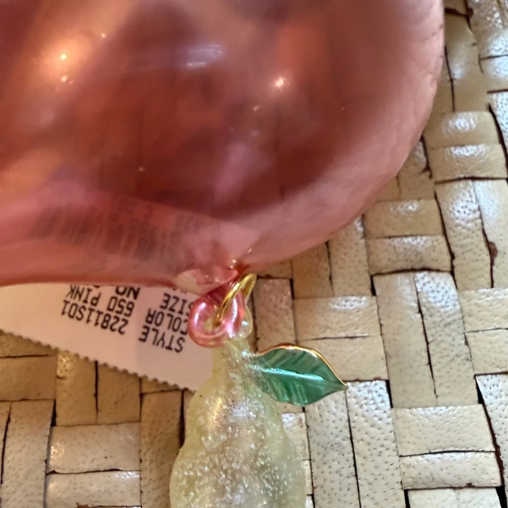 Pink Bird Blown Glass glitter Feather Hanging Ornament 6”